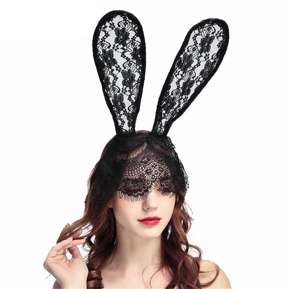 [25% OFF] Bunny Sexy Rabbit Ears Lace Mask Headband For Halloween