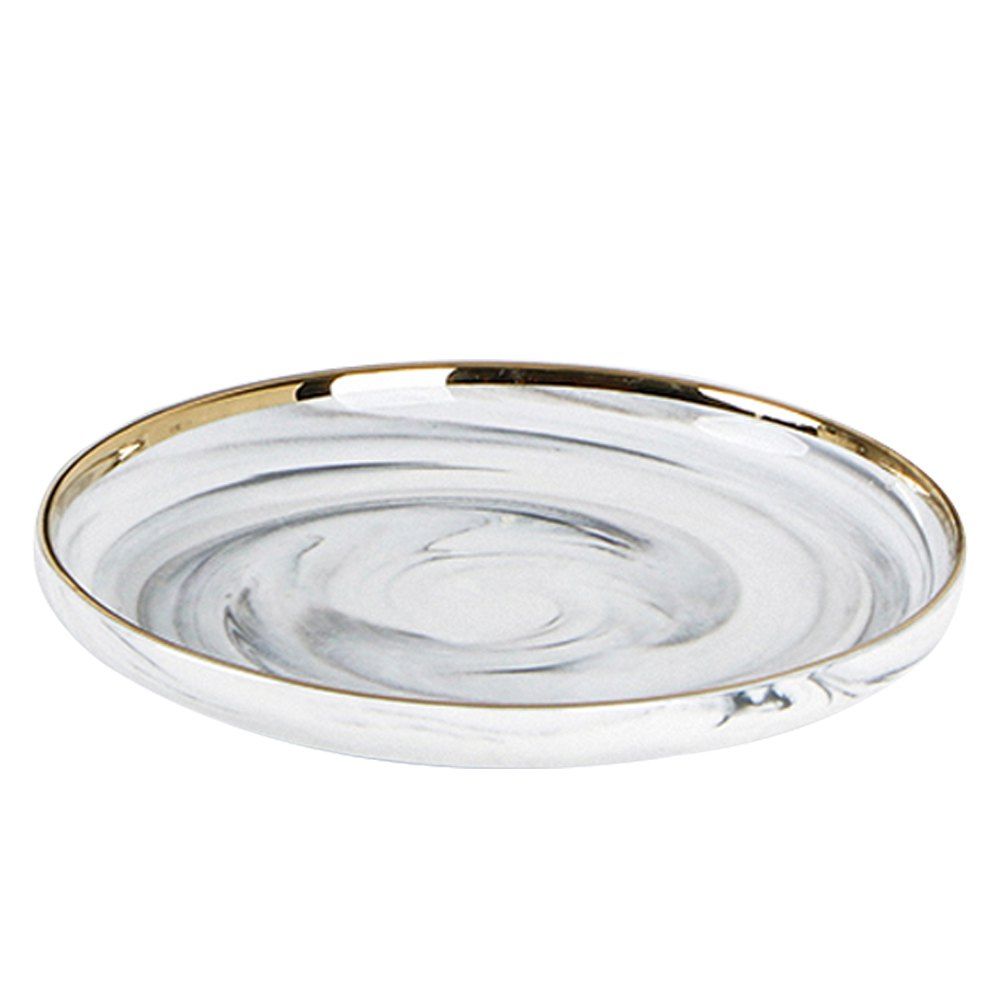 

Originality Golden Edge Marbling Ceramics Dinner Plate Household Tray, Silk white;white