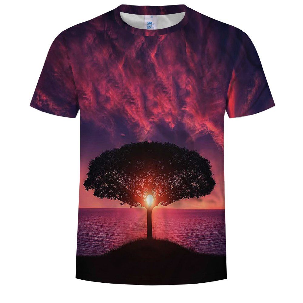 

Summer New Fashion 3D Printing Round Neck Short-sleeved T-shirt, Multi-c