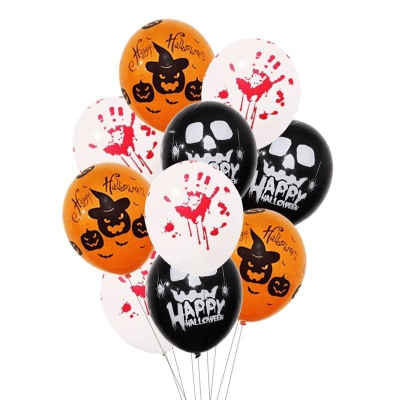 

9pcs 12 Inch Latex Balloons Spider Web Pumpkin Party Decor Halloween Decoration, Multi