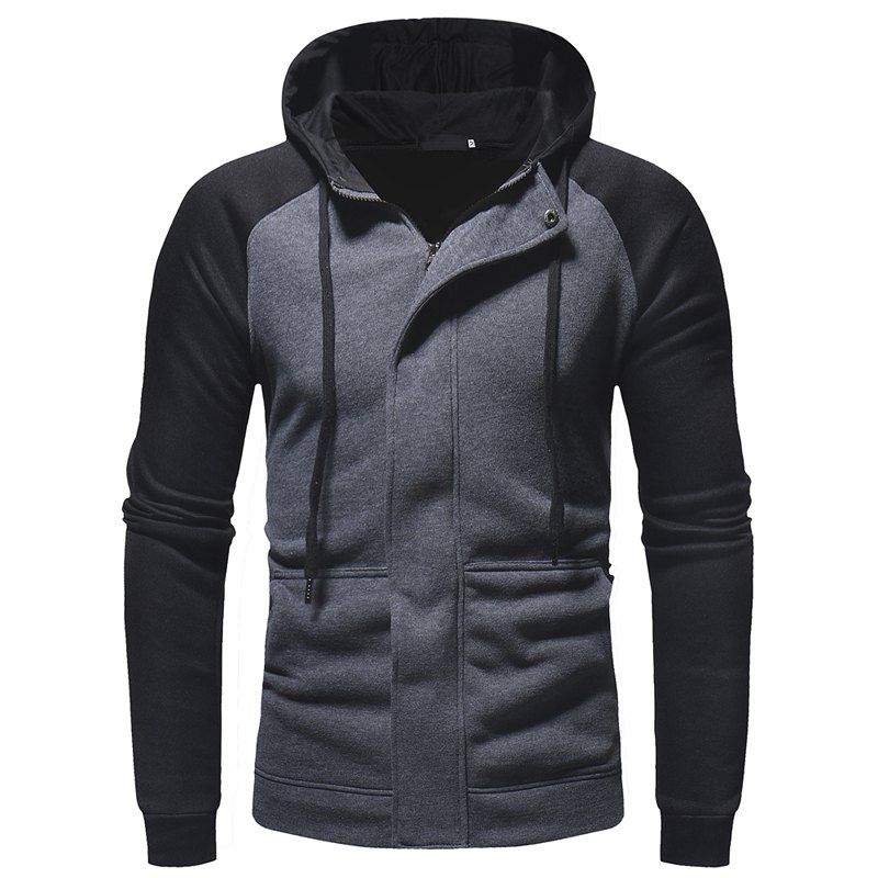 

Stitching Sleeves Men's Fashion Casual Long Sleeve Zip Sweater, Dark gray