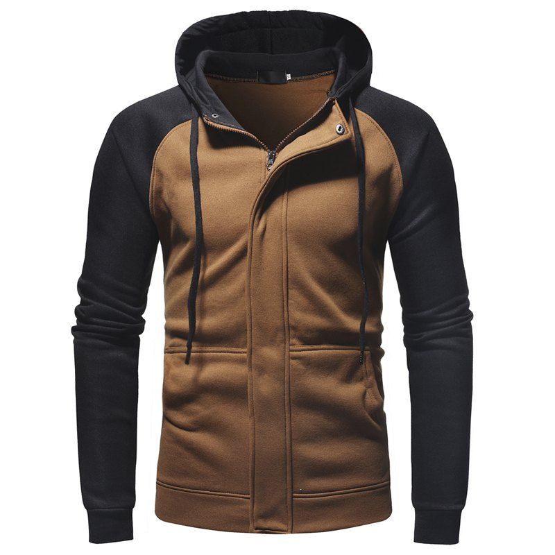 

Stitching Sleeves Men's Fashion Casual Long Sleeve Zip Sweater, Brown