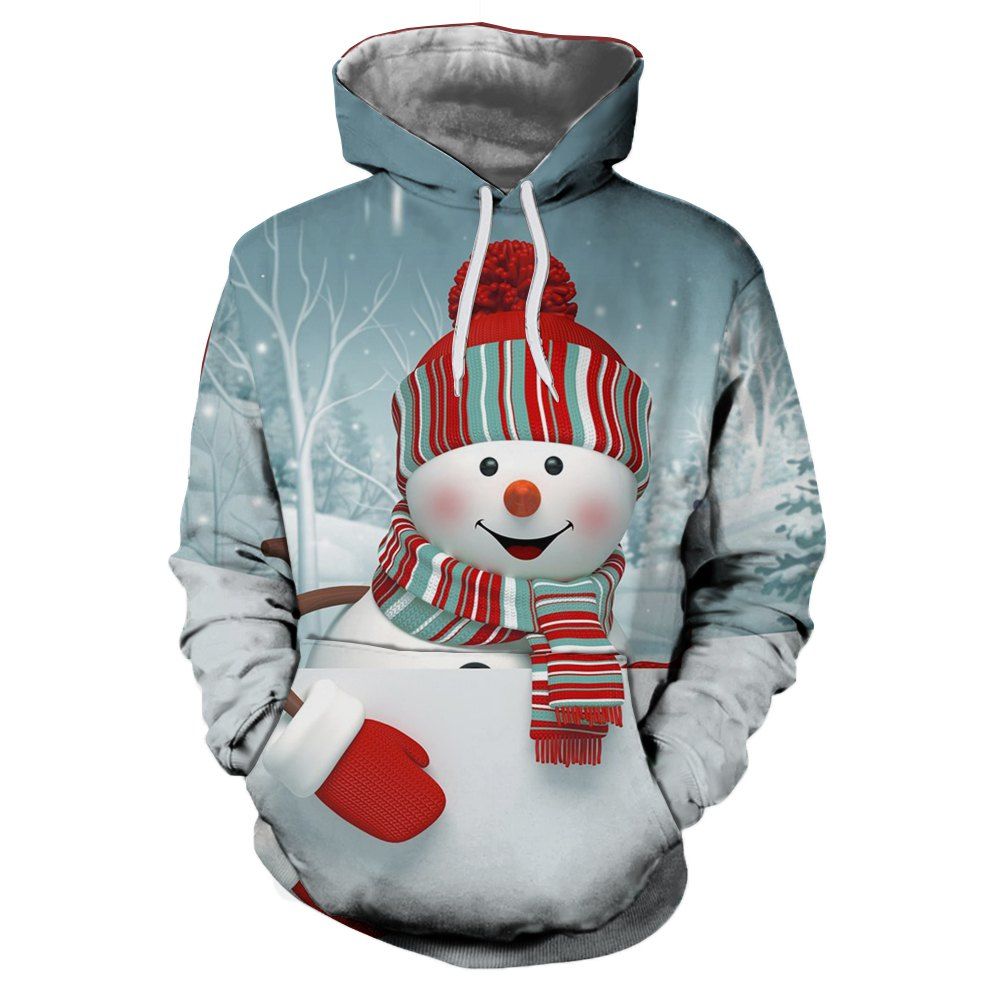 

Men' Casual Christmas Snowman 3D Digital Print Long Sleeve Hoodie Sweatshirt, Multi