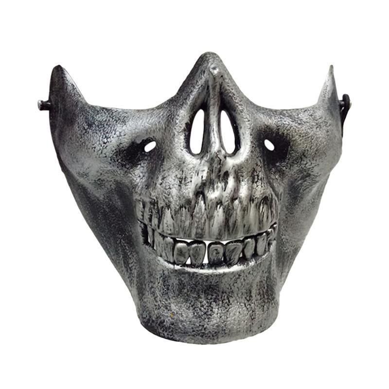 

Halloween Horror Half Chin Plastic Face Shield Human Skull Mask, Silver