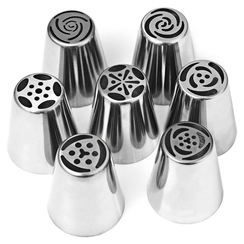 

7 Pcs Stainless Steel Russian Tulip Icing Piping Nozzles, Silver