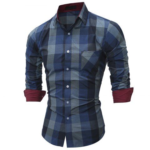 

Large Plaid Men's Casual Long-sleeved Shirt Slim, Blue