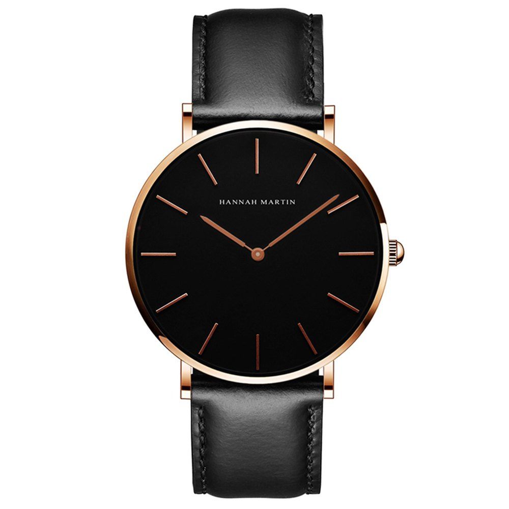 

Hannah Martin Simple Fashion Japanese Movement Men's Casual Quartz Leather Watch, Black