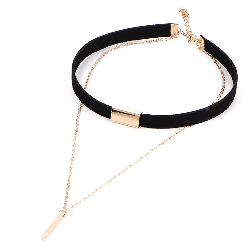 

Vintage Minimalist Leather Double Vertical Bar Necklace, Black