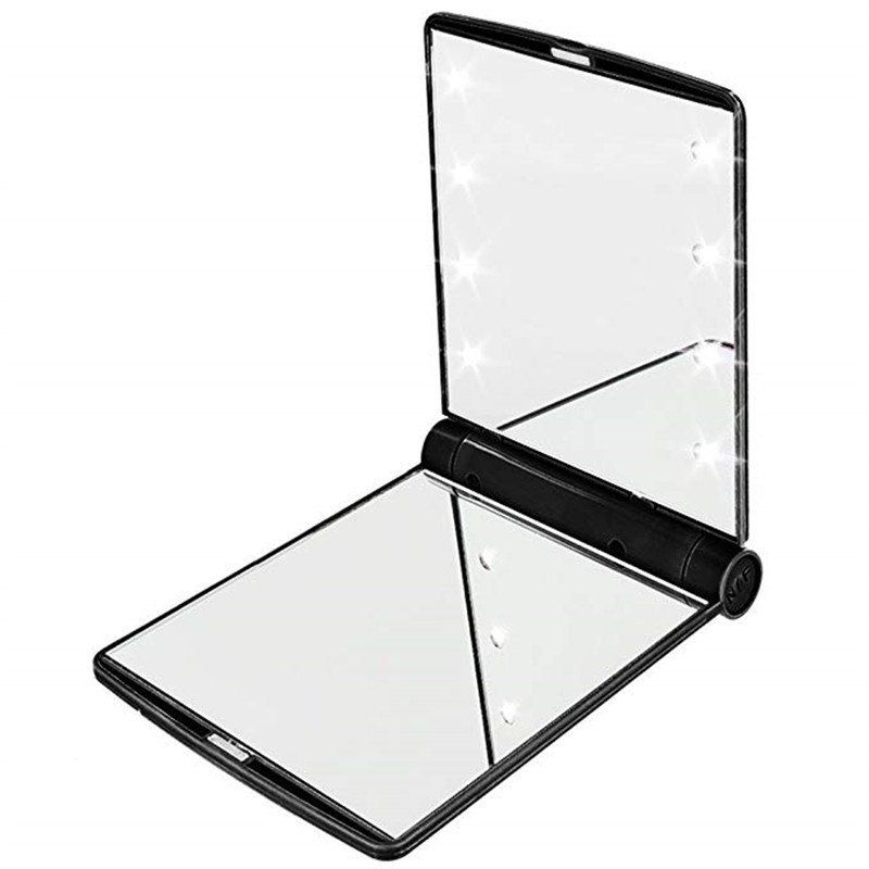 

Makeup Mirrors Cosmetic Hand Folding Portable Compact Pocket 8 LED Lights Lamps, Black