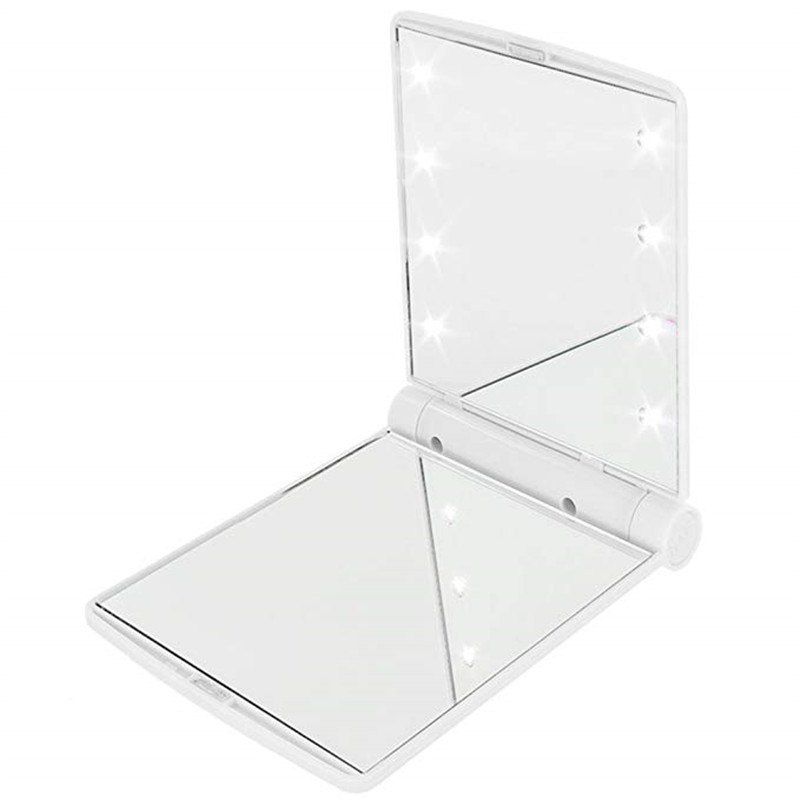 

Makeup Mirrors Cosmetic Hand Folding Portable Compact Pocket 8 LED Lights Lamps, White