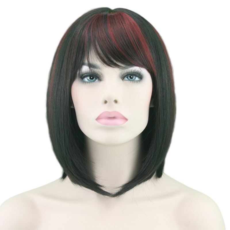 

Fashionable Slim Face Gradient Ramp Neat Bangs Short Wig, Black