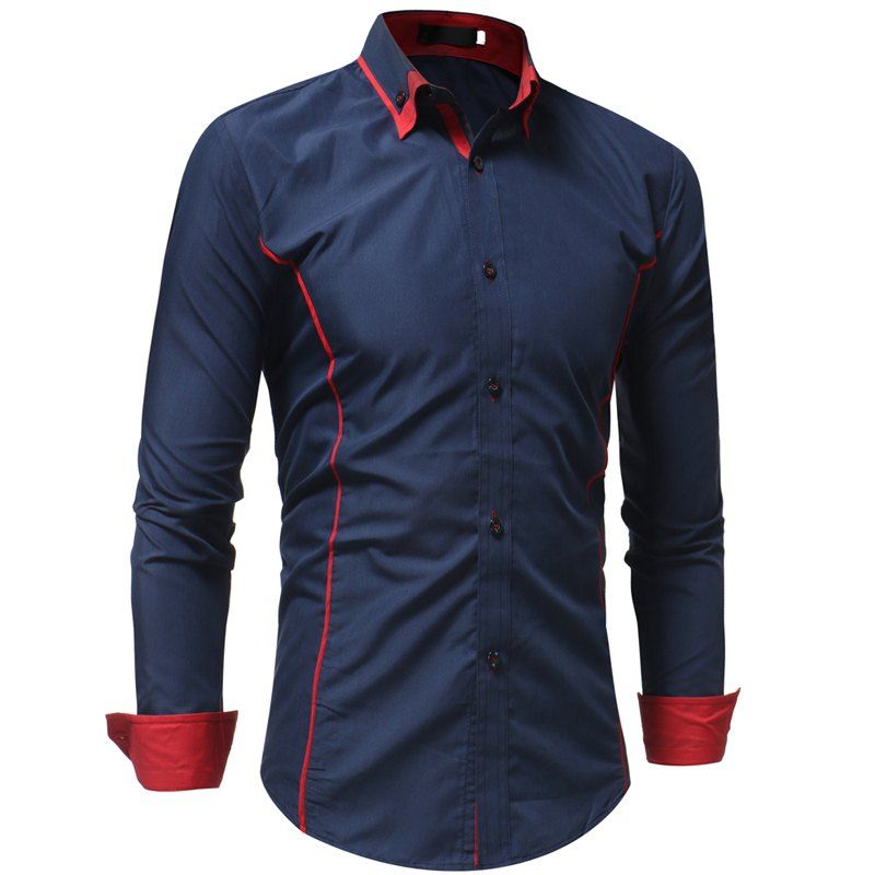 

Men's Casual Fashion Slim Long Sleeve Shirt, Cadetblue