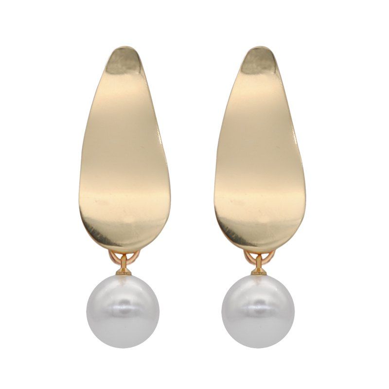 

Pearl Eardrop Metal Earrings, Gold