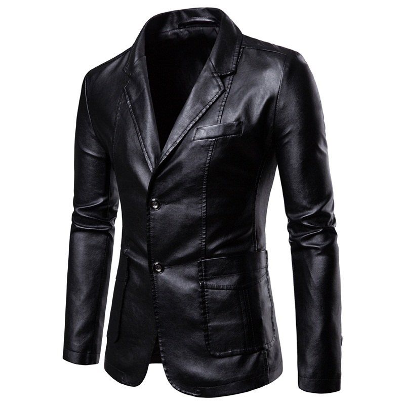 

Men'S Lapel Fashion Leather Jacket, Black