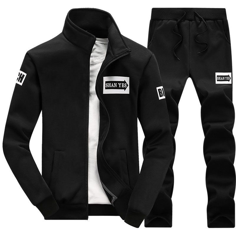 

Men Sweatshirt Sets Print Long Sleeve Warm Fashion Suits, Black