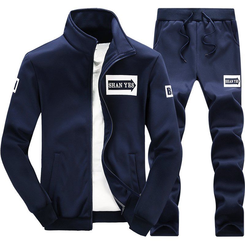 

Men Sweatshirt Sets Print Long Sleeve Warm Fashion Suits, Deep blue