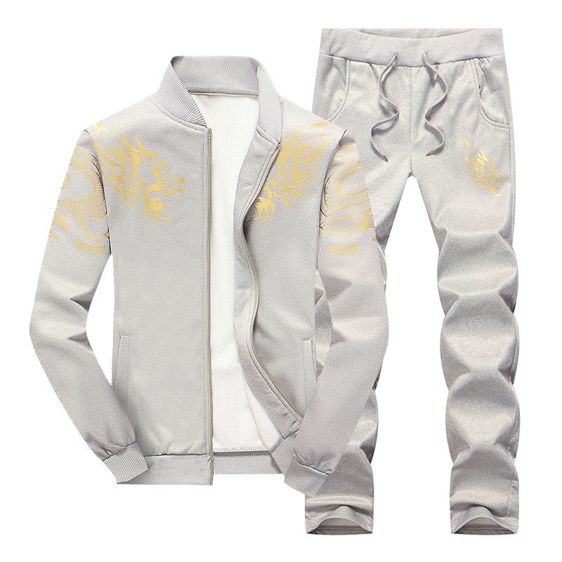 

Men Cozy Hooded Pullover Long Pants Casual Set, Gray goose