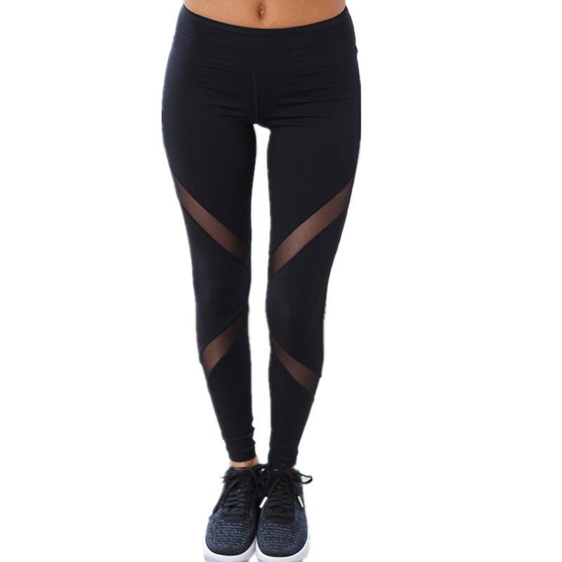 

Women's Mesh Stitching Running Fitness Yoga Pants, Black