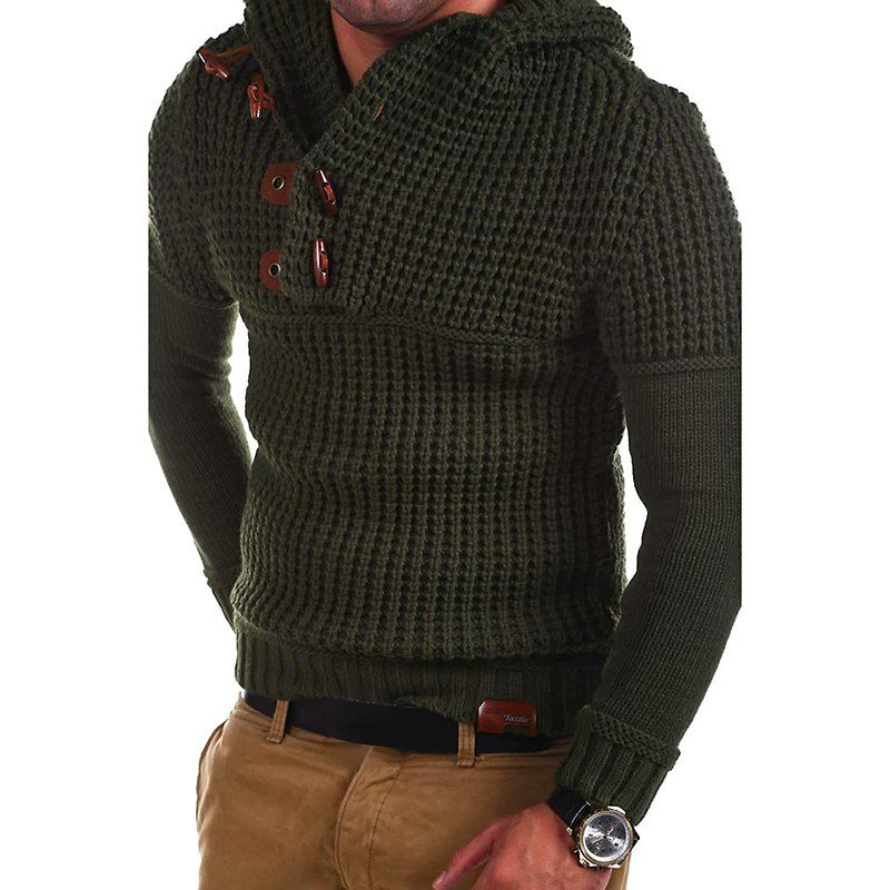 

Men's High Quality Design Fashion Hooded Solid Color Sweater, Army green;white