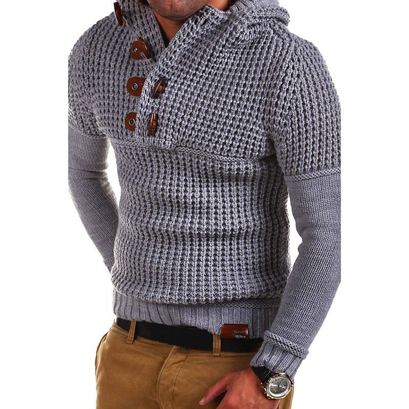 

Men's High Quality Design Fashion Hooded Solid Color Sweater, Light gray;white