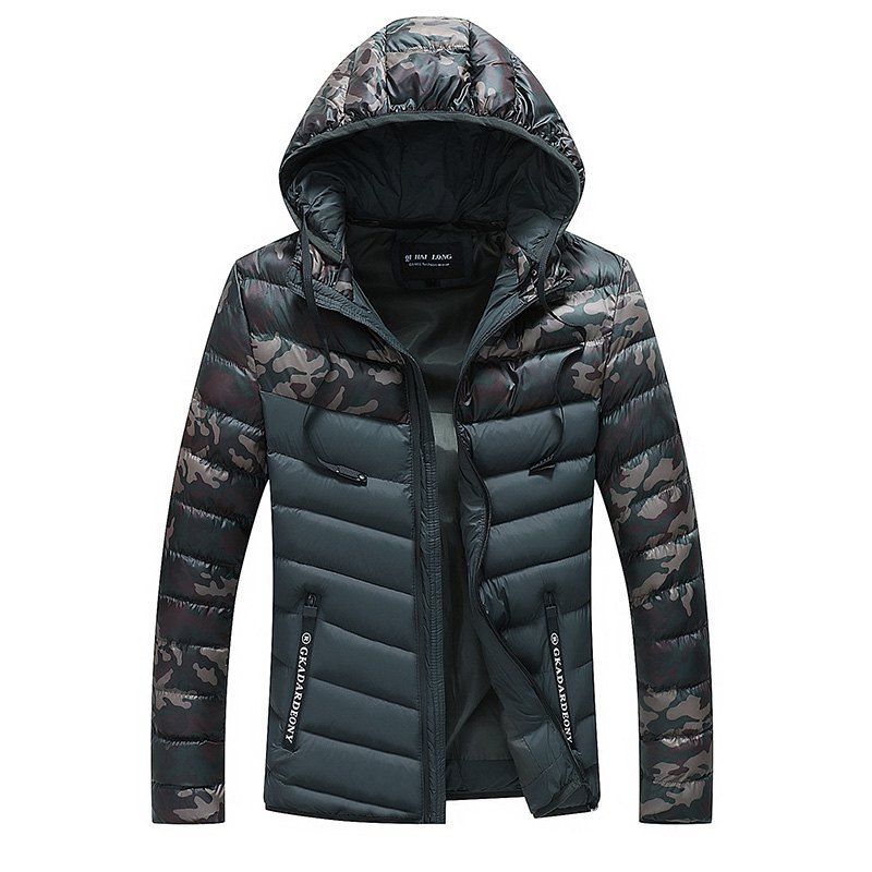 

Men Quilted Casual Hooded Breathable Solid Color Coat, Black