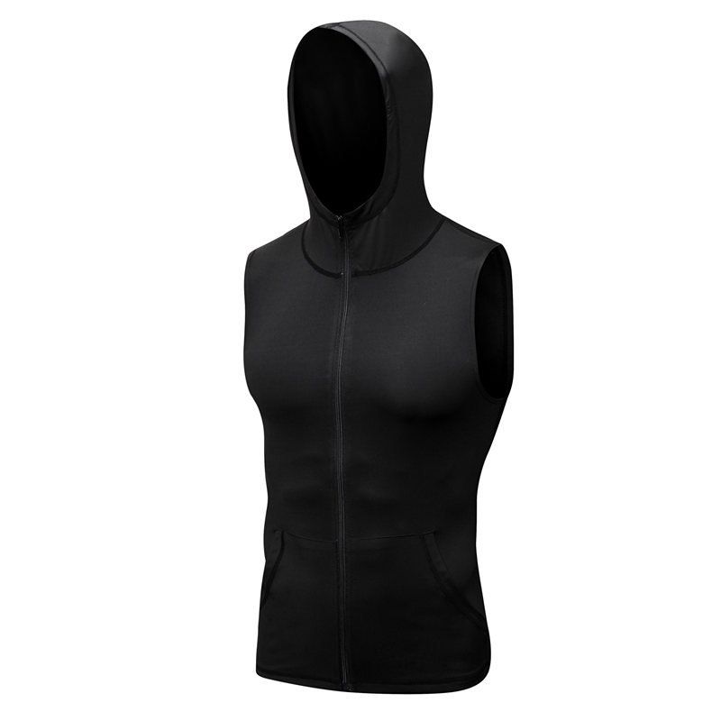 

Men's Sports Running Training Zipper Hooded Quick-drying Vest, Black