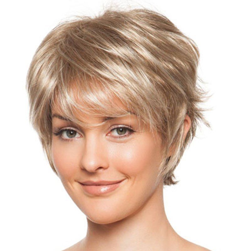

Fashion Fluffy Tilted Frisette Short Wig, Champagne gold