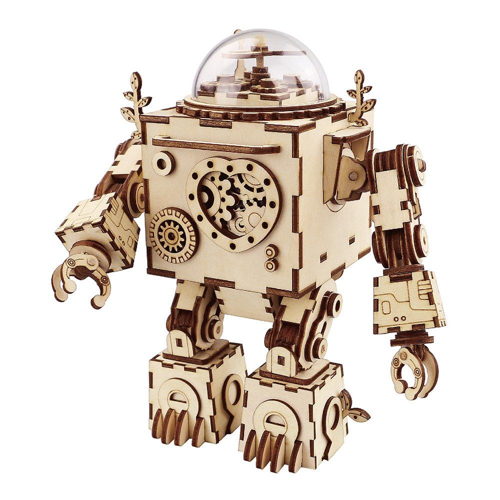 

Robotime DIY Steampunk Rotatable Wooden Music Box Robot Orpheus AM601, Tan