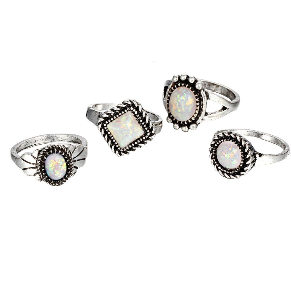 

4PCS Fashion Opal Joint Rings, Silver