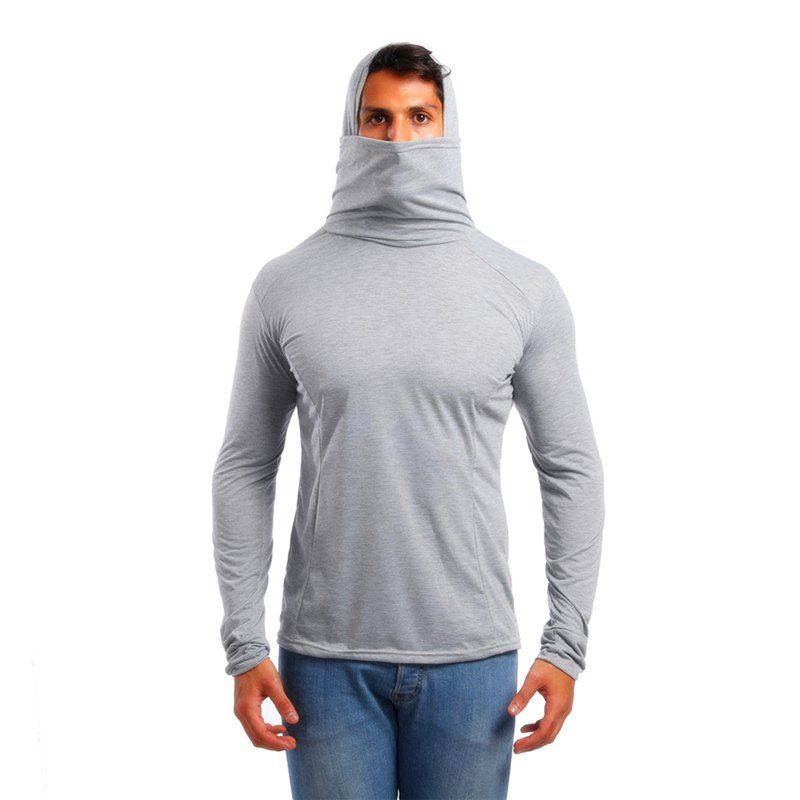 

Men's Trend Solid Color Simple Hooded Turtleneck Slim Long Sleeve T-shirt, Light gray