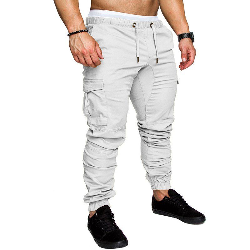 

Men Casual Elastic Sports Trousers Large Size, White