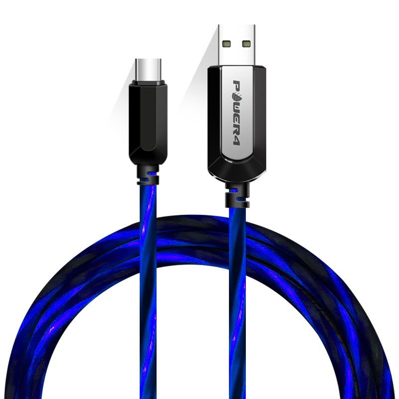 

Power4 LED Light Visible Type-C to USB Flowing Round Cable, Blue
