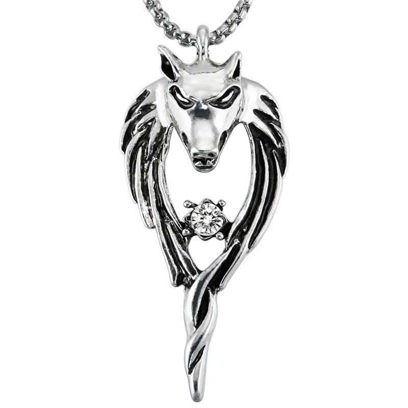 

Fashion Men's Wolf Head and Teeth Modelling Pendant Necklace, Silver