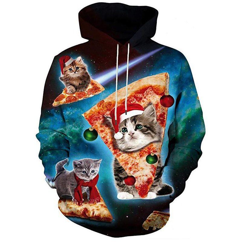 

Men Casual 3D Print Hoodie Cat Santa Claus Christmas Print Hoodie, Multi