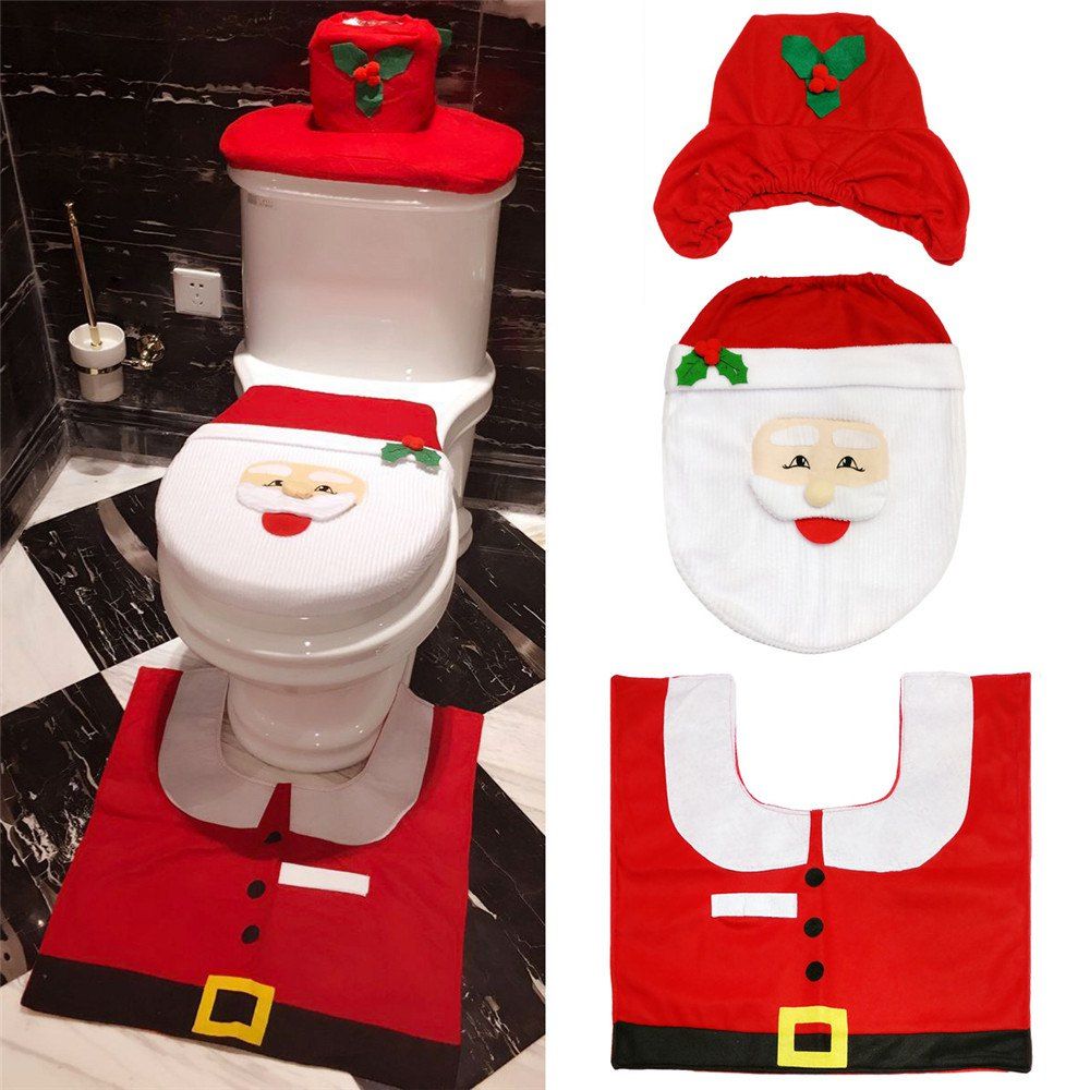 

Santa Toilet Seat Cover Set Red Christmas Decorations Bathroom Set of 3