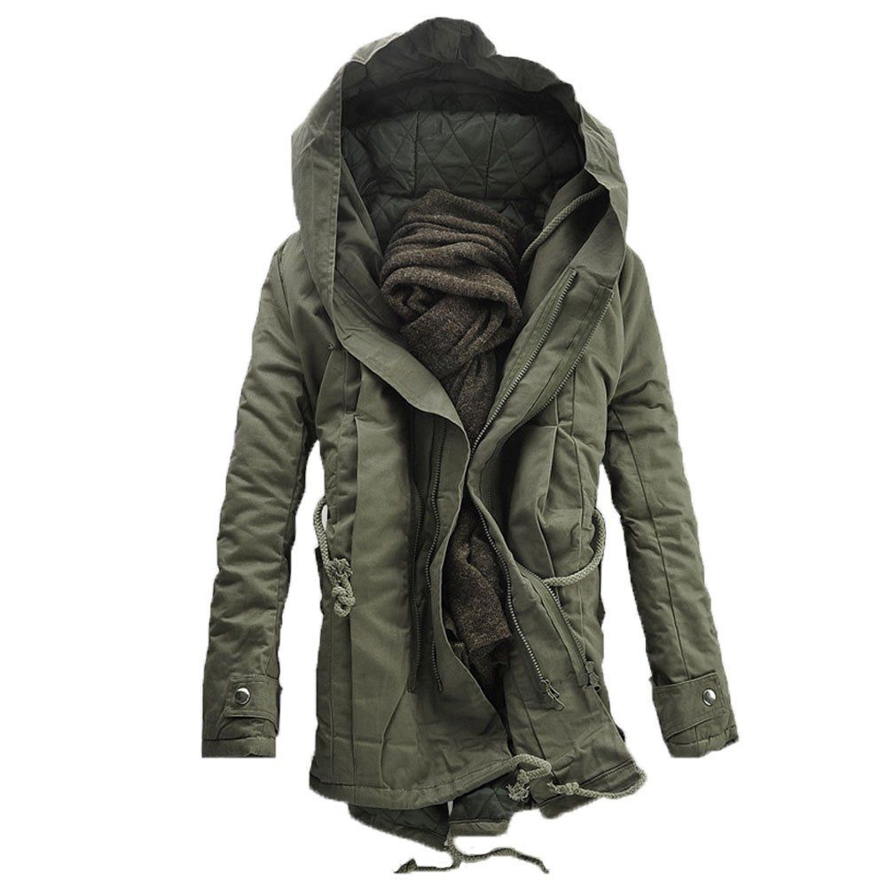 

Men Slim Fit Large Thick Size Long Cotton Jacket, Army green
