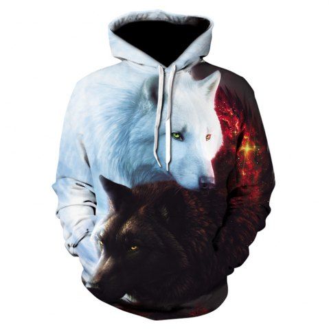 

New Fashion Black and White Double Wolf 3D Printed Hoodies, Multi