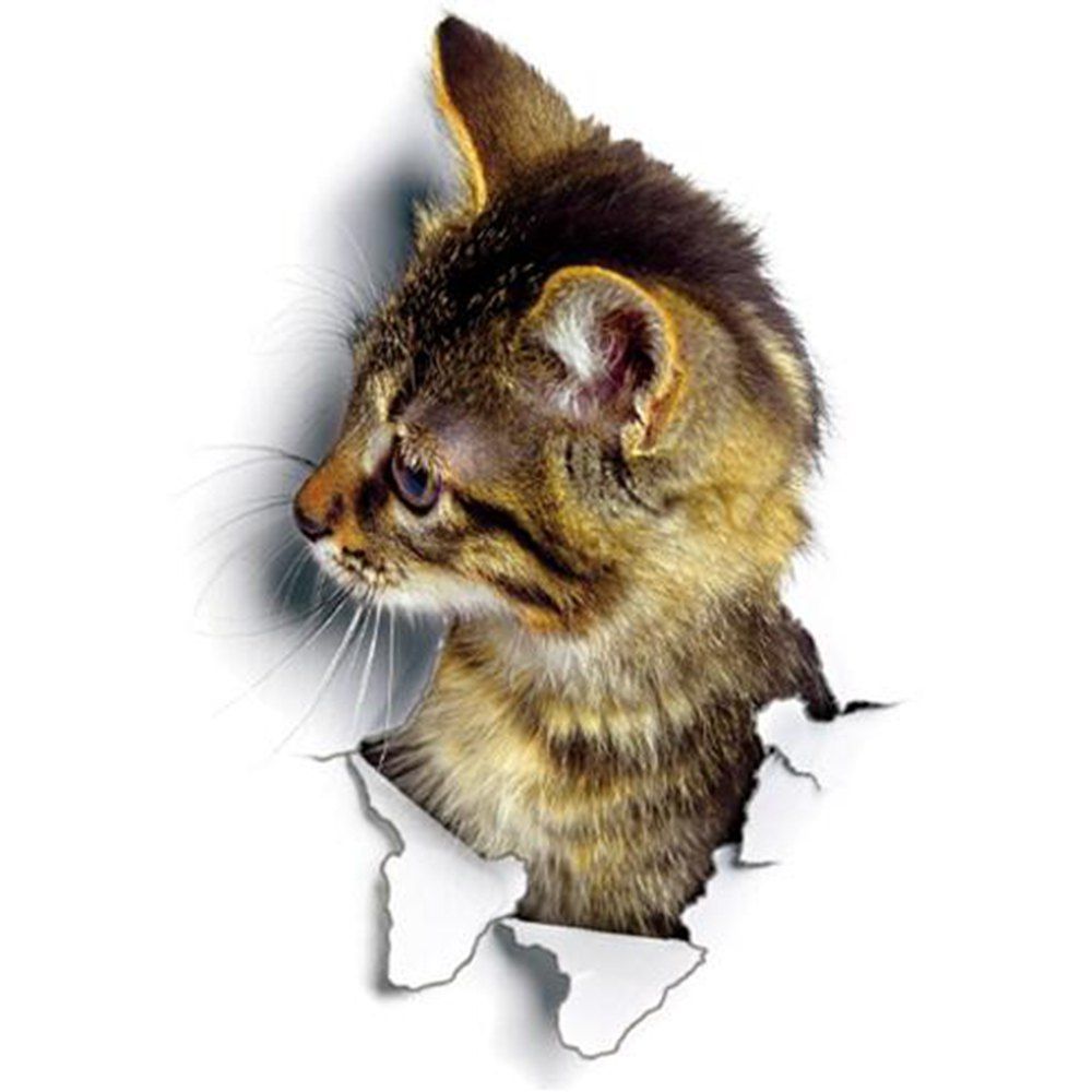 

3D Cats Wall Sticker Hole View Bathroom Living Room Decoration Home Decor, Multi-b