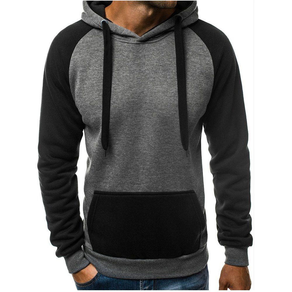 

Fashion Contrast Stitching Hooded Men's Casual Slim Turtleneck Sweater, Dark gray