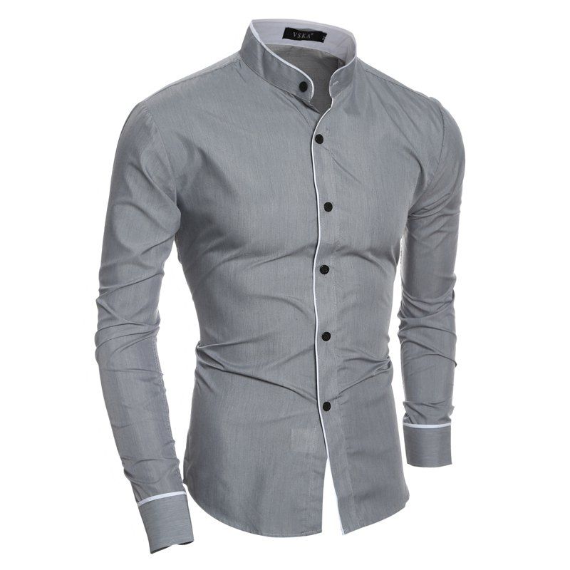 

Fashion Personality Stripe Casual Stand Collar Men's Slim Long Sleeve Shirt, Light gray