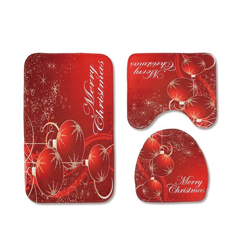 

Christmas Toilet Seat Three-Piece Non-Slip Absorbent Bathroom Mat, Red