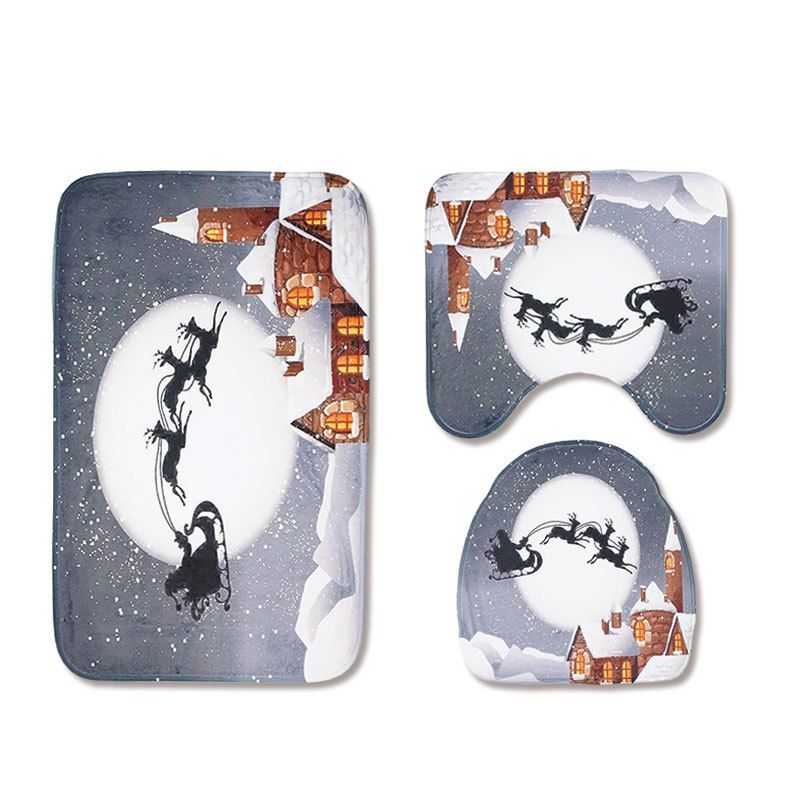 

Christmas Toilet Seat Three-Piece Non-Slip Absorbent Bathroom Mat, Light gray