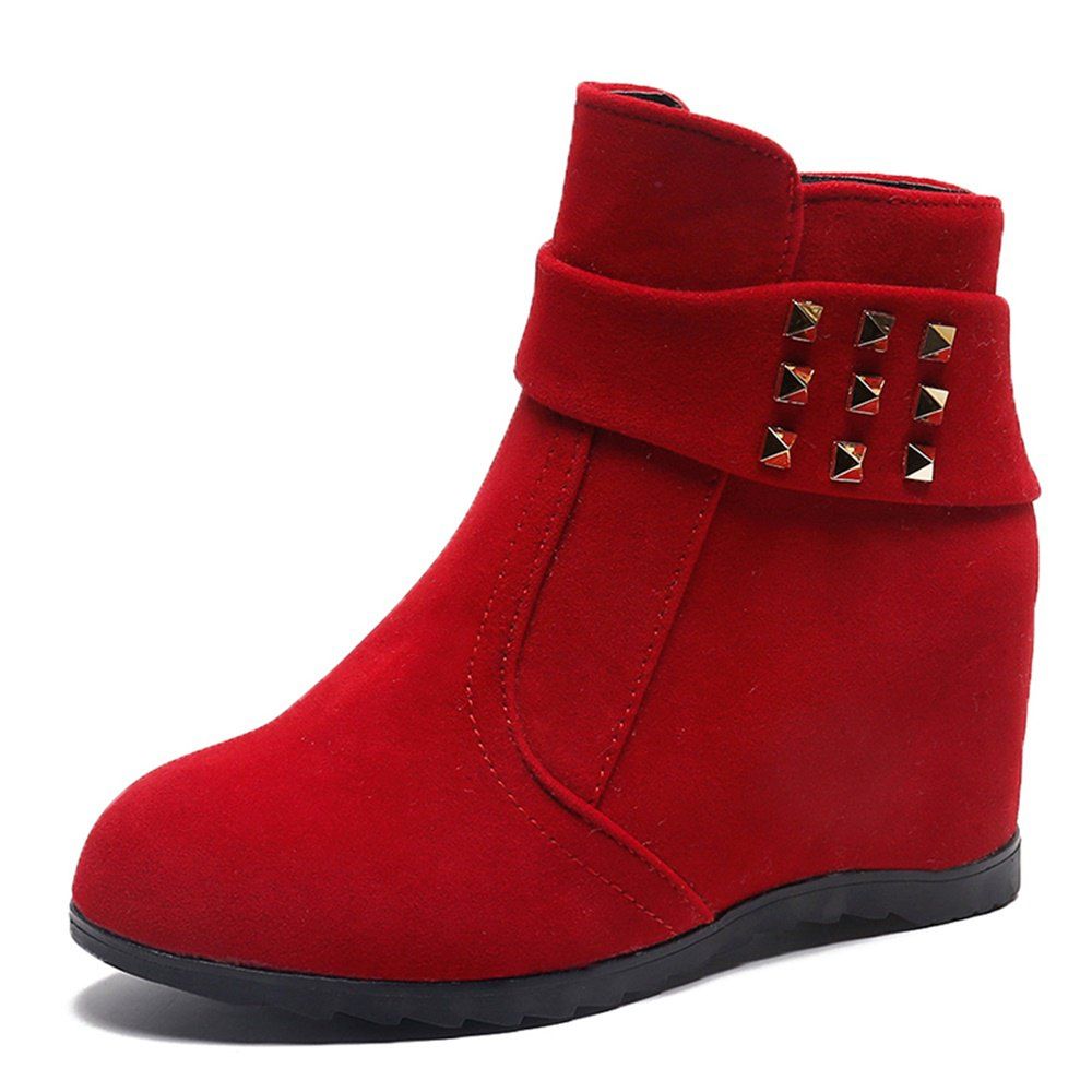 

Increased in Height Thin Round Head Short Boots, Red