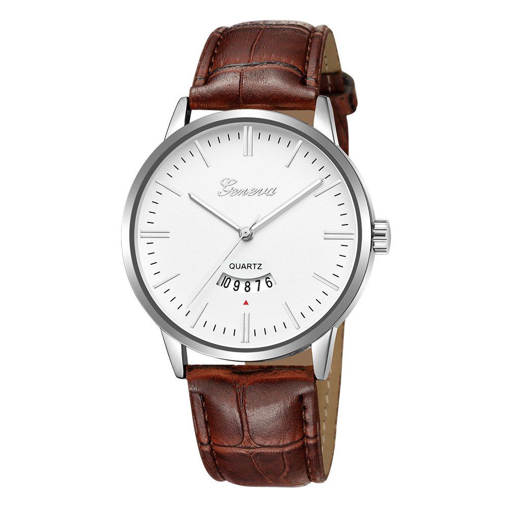 

GENEVA Men Lace-Up Calendar Strap Business Casual Sport Quartz Watch, Multi-s