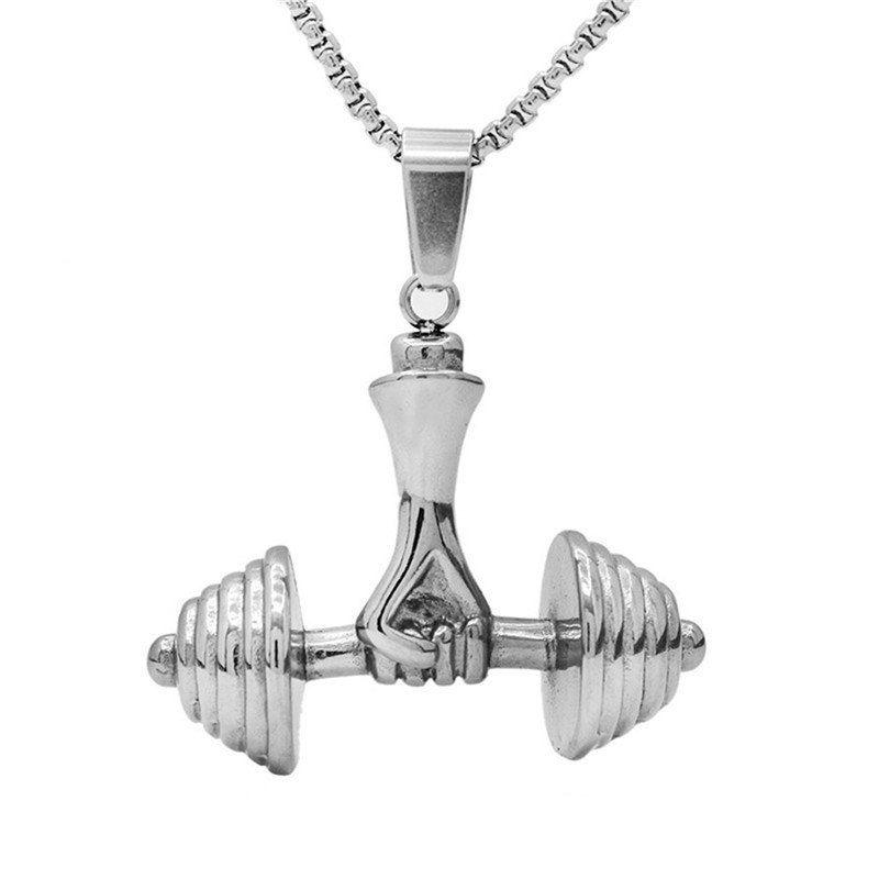 

Simple Sports Fitness Men'S Single Hand Weight Lifting Pendant Necklace, Silver