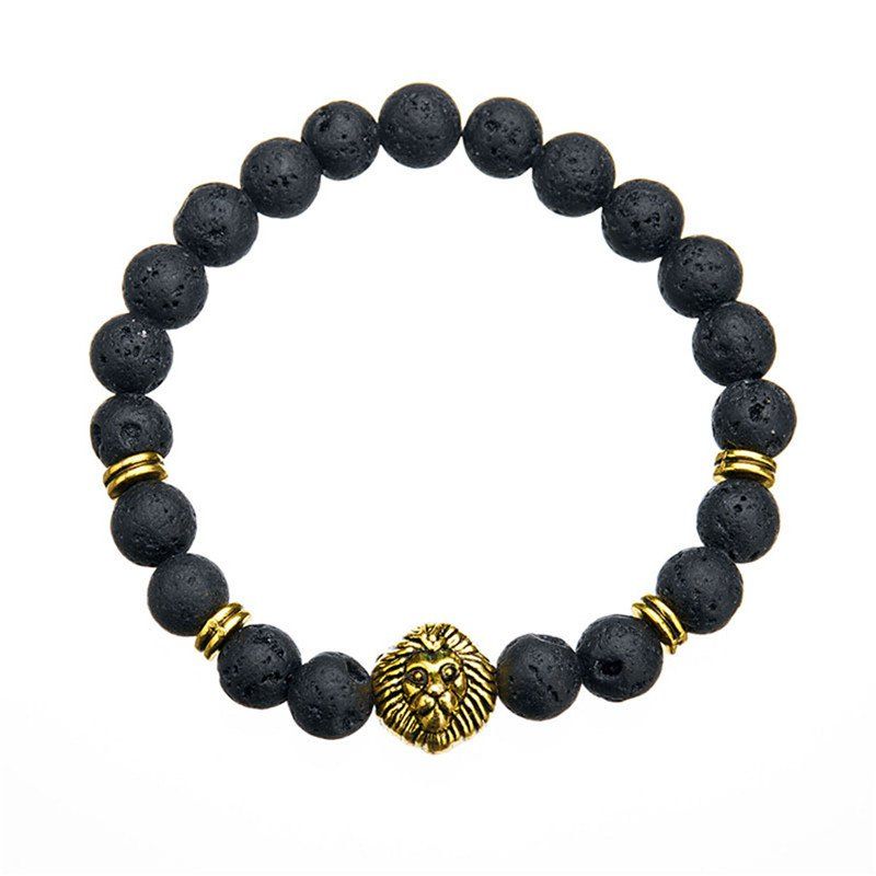 

Trend Fashion Men's Volcanic Stone Lion Pendant Bracelet, Gold