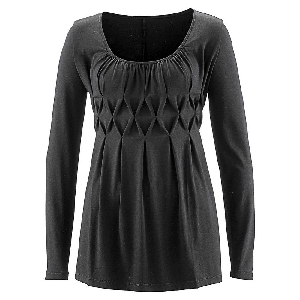

Women Wild Solid Color Round Neck Fat Long Sleeve Wrinkle Plus Size T-shirt, Carbon gray