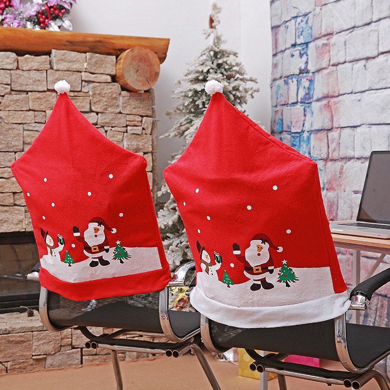 2019 2pcs Christmas Chair Covers Hats Snowman Santa Claus Pattern