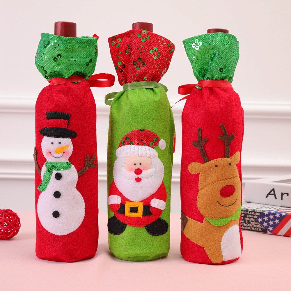 

Christmas Wine Bottle Cover Candy Bag Xmas Santa Reindeer Snowman Decor, Multi
