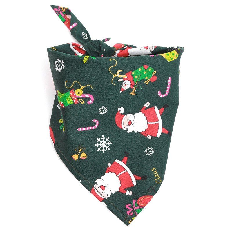 

Christmas Gift Pet Mouth Towel Cotton Triangle Scarf Cat and Dog Accessories, Dark forest green